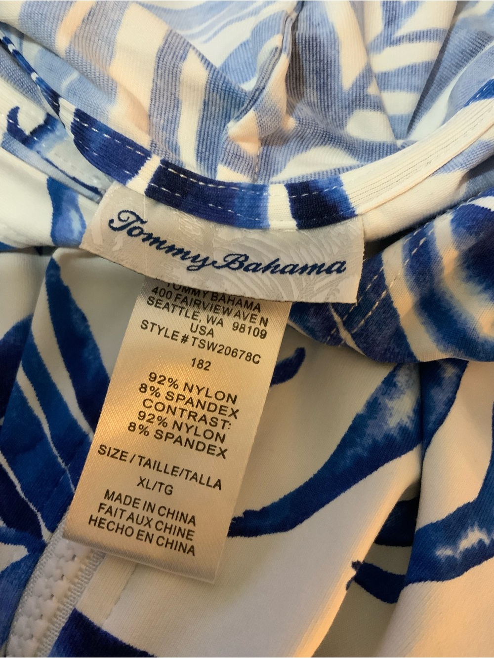 Tommy Bahama White Zip Hoodie with Blue Palm Print - Picture 5 of 5